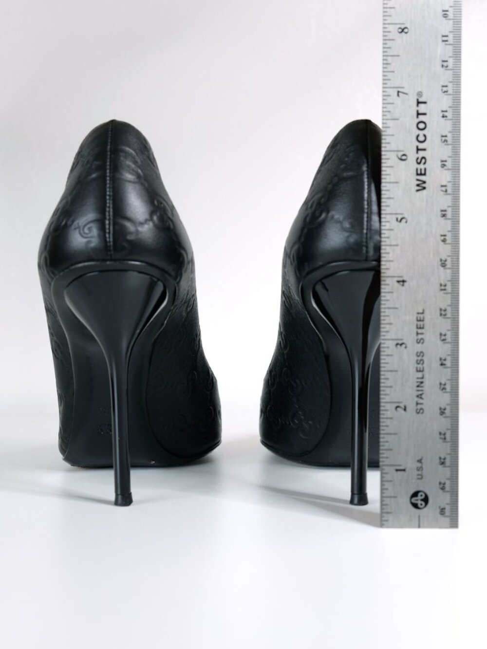 Gucci Guccissima Peep Toe Stilettos, Matte Black - Picture 5 of 16